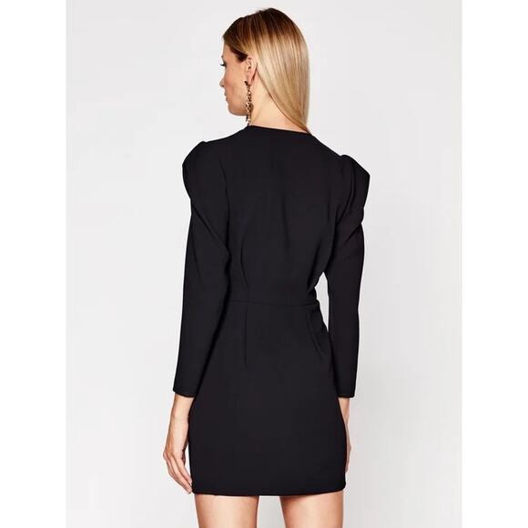 IRO Robiela Black Deep Plunge Puff Sleeve Mini Dress Size Small - Picture 11 of 11